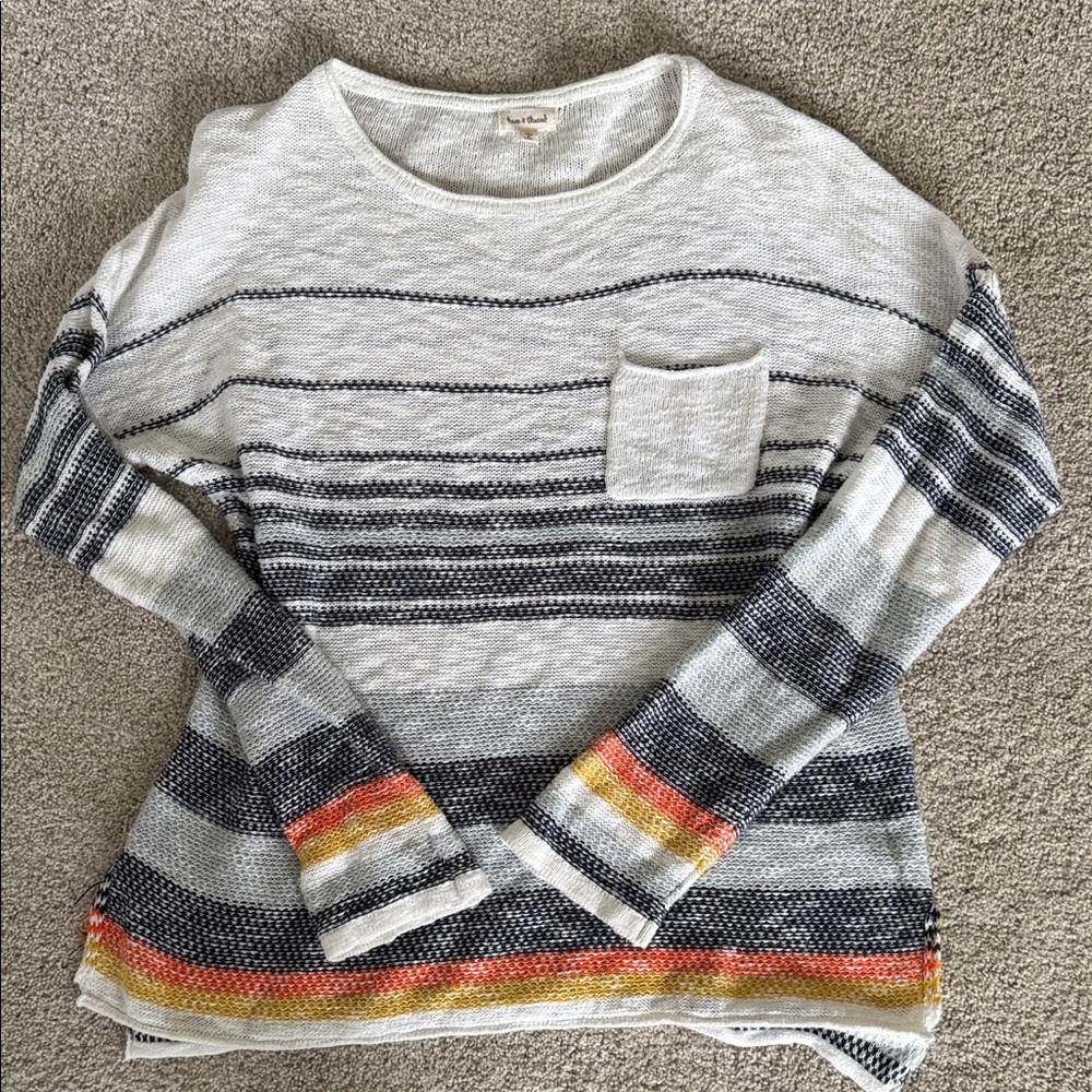 Hem & Thread Multicolor lightweight Striped Crew Neck Sweater